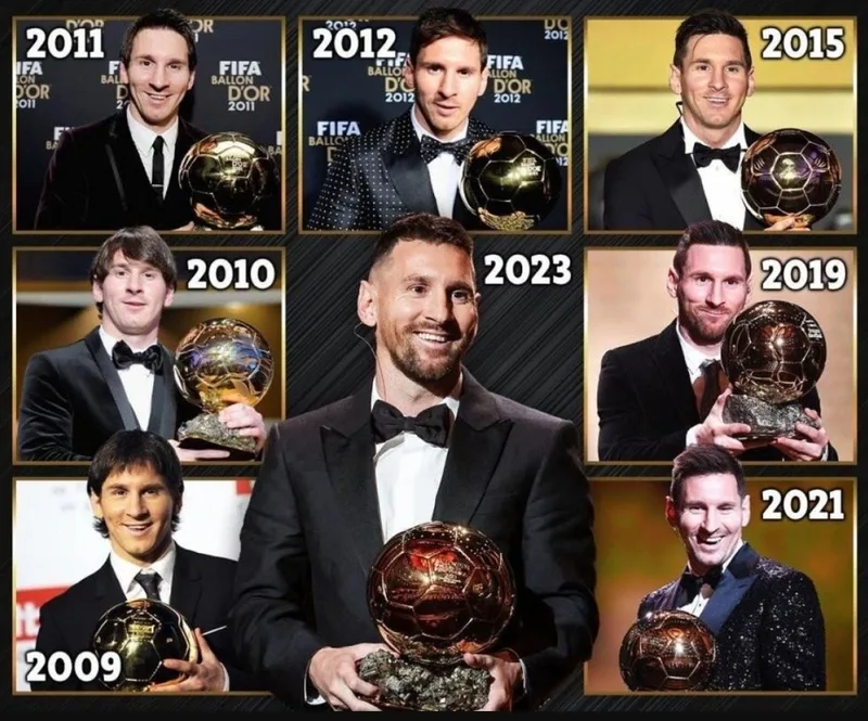 Messi đã giành tổng cộng 8 Quả bóng vàng trong sự nghiệp, nhiều nhất lịch sử bóng đá nam.