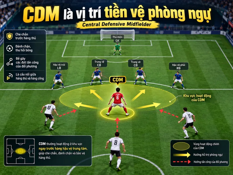 CDM là vị trí tiền vệ phòng ngự trong sơ đồ chiến thuật